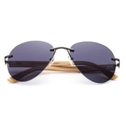 Newbee Fashion - Bamboo Arm Oversized Rimless Aviator Sunglasses with Flash Lens Bamboo Sunglasses for Men & Women