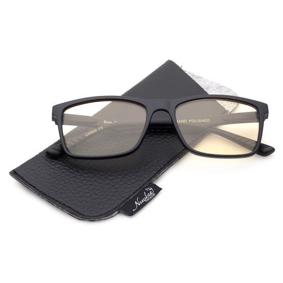Newbee Fashion - Blue Light Blocking Glasses, Computer Glasses Reduce Eyestrain, Rectangular Plastic Frame High Fashion Clear Lens Glasses for Men, Women, Matt Black