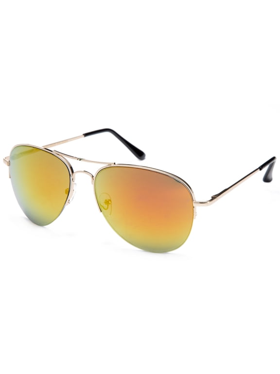 Newbee Fashion -Classic Aviator Sunglasses Flash Full Mirror lenses Semi Half Frame for Men Women with Spring Hinge UV Protection