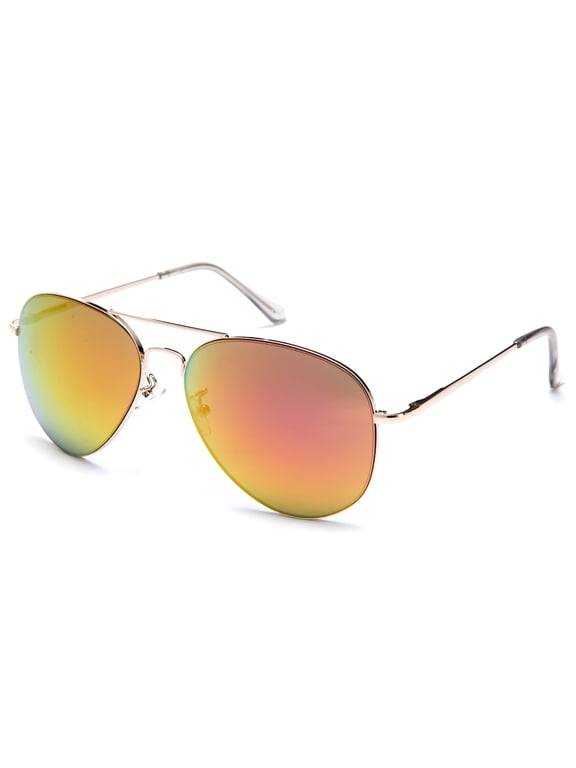 Newbee Fashion - Classic Aviator Sunglasses Flash Full Mirror lenses Slim Frame Super Light Weight for Men Women with Spring Hinge Clear Tip UV Protection