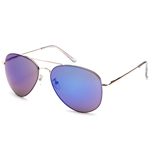 Newbee Fashion - Classic Aviator Sunglasses Flash Full Mirror lenses Slim Frame Super Light Weight for Men Women with Spring Hinge Clear Tip UV Protection