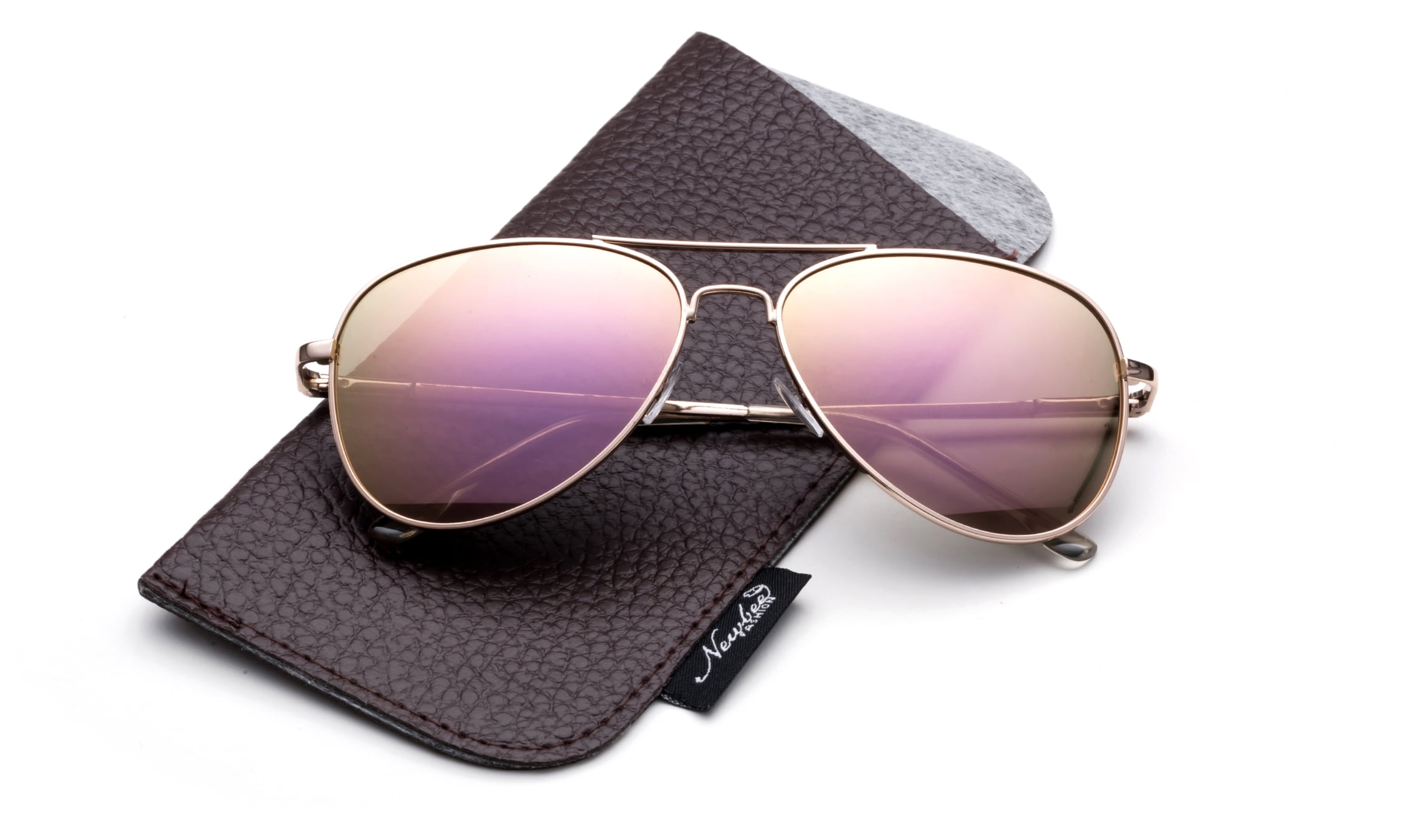 Newbee Fashion -Comfortble High Quality Durable Fashion Metal Aviator Sunglasses for Girls & Boys Polular Flash Mirror Lens UV Protection with Carrying Pouch (4-16 Years)