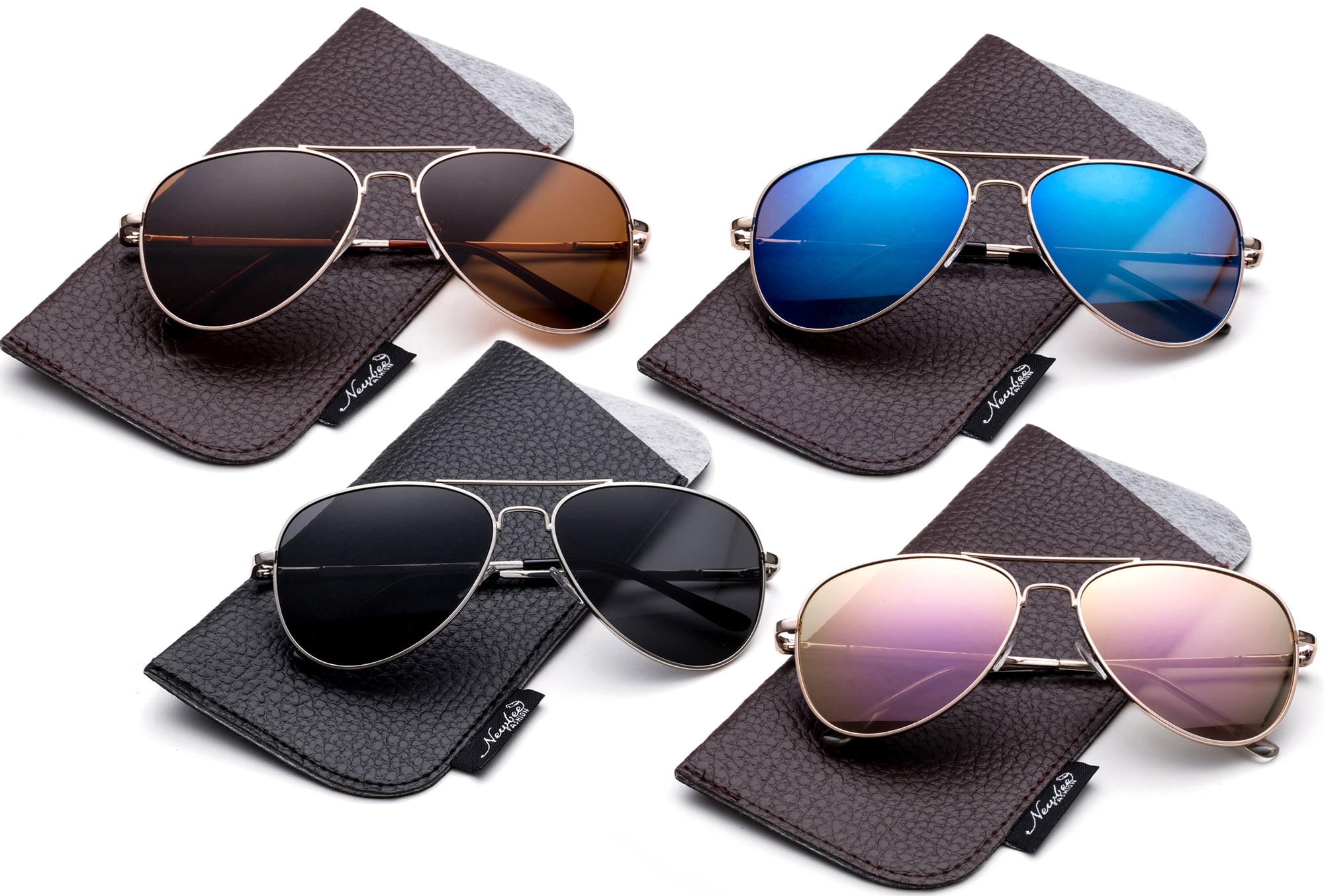 Newbee Fashion -Comfortble High Quality Durable Fashion Metal Aviator Sunglasses for Girls & Boys Polular Flash Mirror Lens UV Protection with Carrying Pouch (4-16 Years)