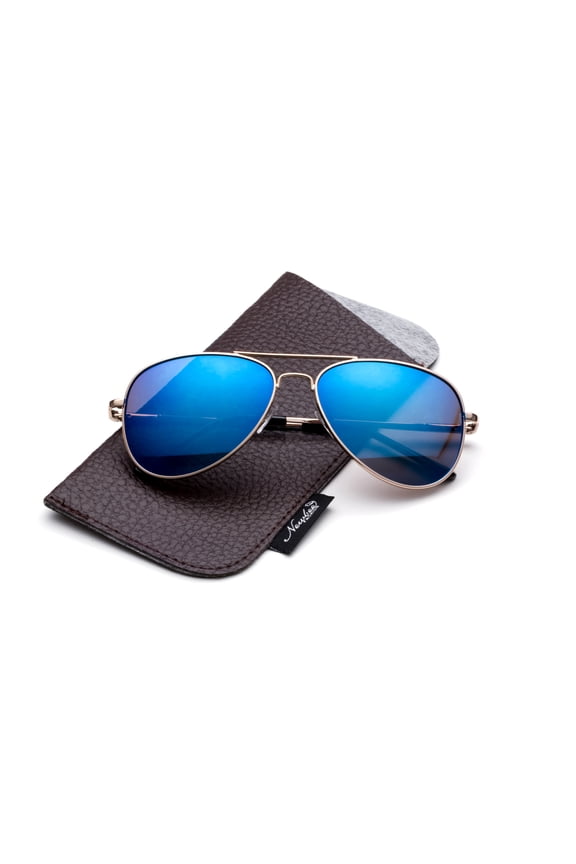 -Comfortble High Quality Durable Fashion Metal Aviator Sunglasses for Girls & Boys Polular Flash Mirror Lens UV Protection with Carrying Pouch (4-16 Years)