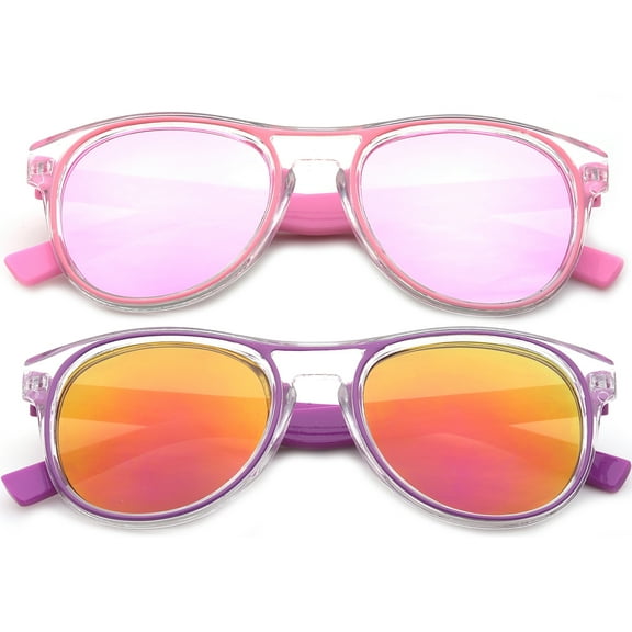 Newbee Fashion - "Congo" - Kyra Girls Boys Two Tone Clear Frame Fashion Sunlasses with Flash Lenses Kids Sunglasses UV Protection