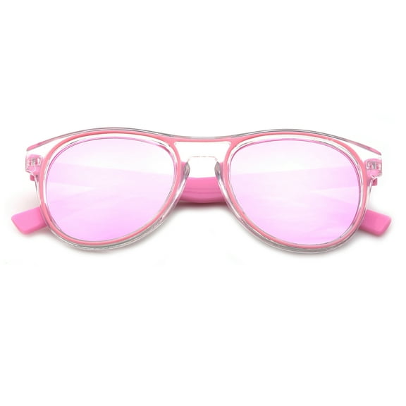 Newbee Fashion - "Congo" - Kyra Girls Boys Two Tone Clear Frame Fashion Sunlasses with Flash Lenses Kids Sunglasses UV Protection