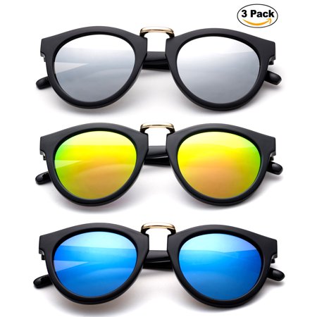 Newbee Fashion -Designer Inspired Kids Girls Fashion Sunglasses Metal Bridge Trendy Oval Shaped Sunglasses for Gilrs with Flash Mirrored Lens UV Protection Lead Free High Quality