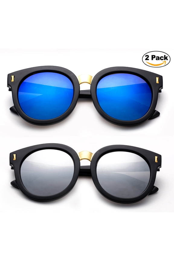 Newbee Fashion -Designer Inspired Kids Girls Teens Juniors Fashion Sunglasses Trendy Round Oversized Sunglasses for Gilrs with Flash Mirrorrd Lens UV Protection Lead Free High Quality