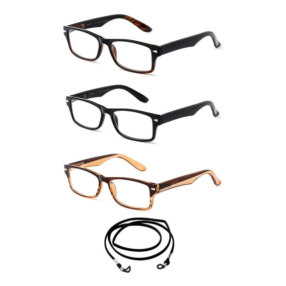 Newbee Fashion Full Frame Unisex +1.00 Reading Glasses, 3 Pack