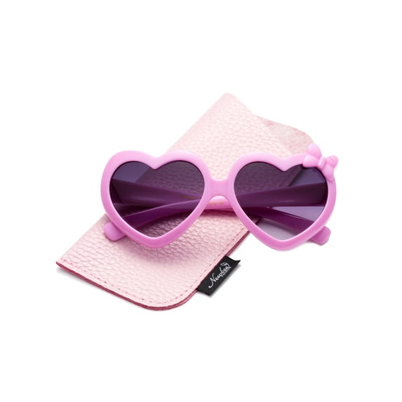 Newbee Fashion- Girls Heart Sunglasses with Bow Cute Heart Shaped Sunglasses for Girls Fashion Sunglasses UV Protection w/Carrying Pouch