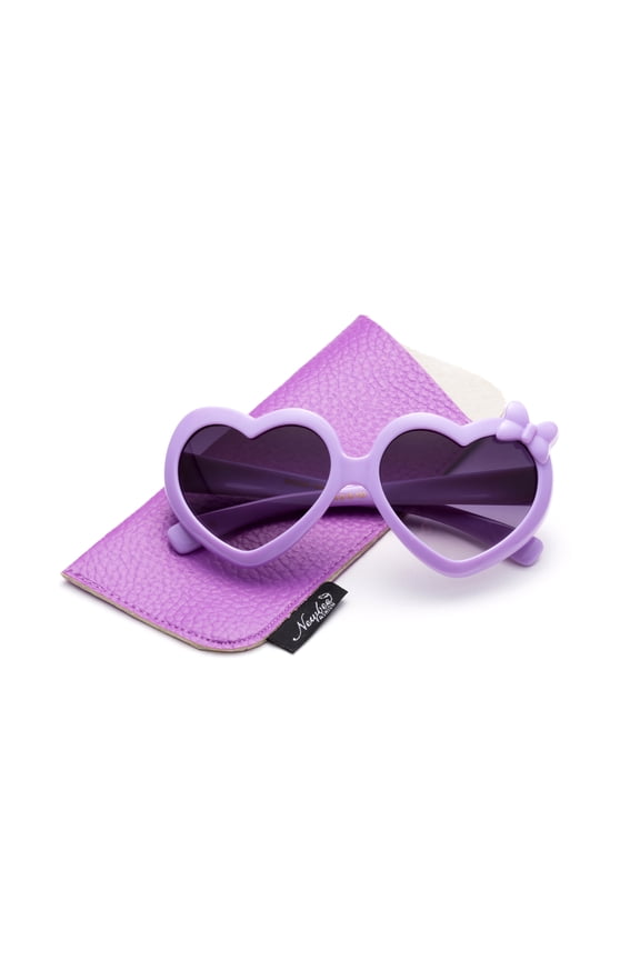 Newbee Fashion- Girls Heart Sunglasses with Bow Cute Heart Shaped Sunglasses for Girls Fashion Sunglasses UV Protection w/Carrying Pouch