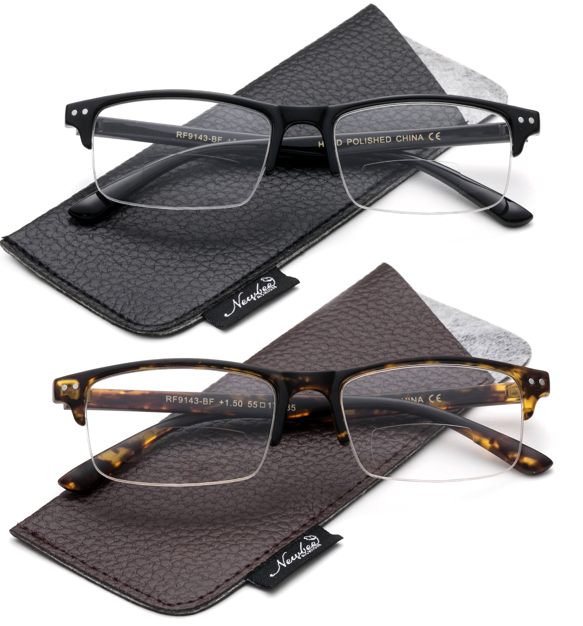 2 Value Pack Bifocal Reading Glasses Semi Half Frame Stylish Look Wide Frame with Pouches Walmart