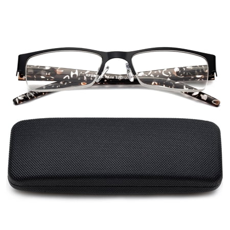 Newbee Fashion-Half Frame Reading Glasses for Women for Men Spring Hinge Men and Women Readers with Hard Case