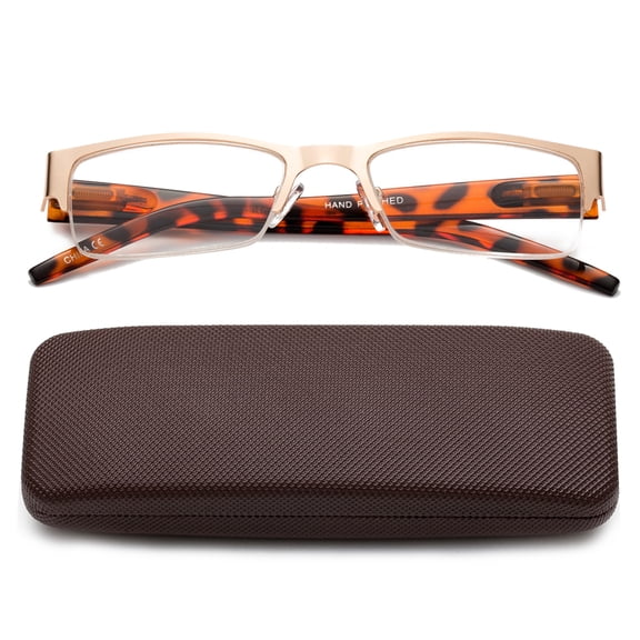 Newbee Fashion-Half Frame Reading Glasses for Women for Men Spring Hinge Men and Women Readers with Hard Case
