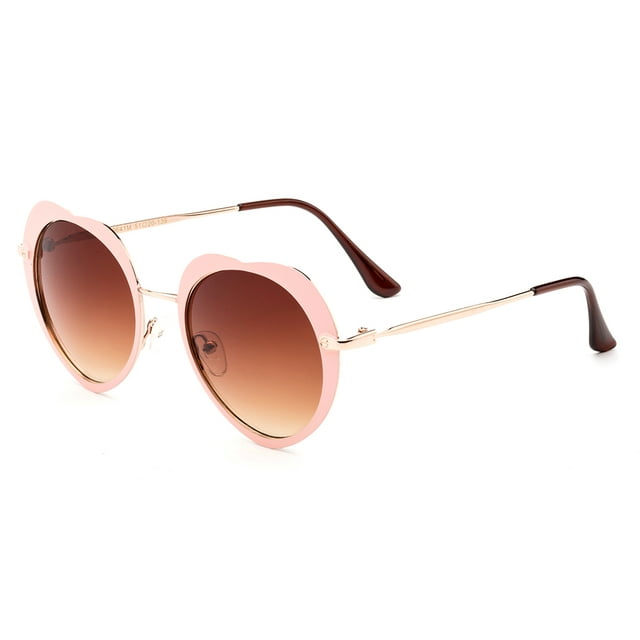 Newbee Fashion -Heart Design Fashion Metal Women Sunglasses with Folding Sunglasses Case