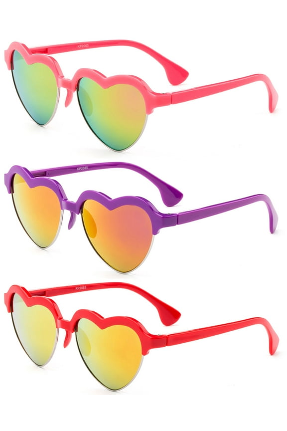 Newbee Fashion - "Hearty" Kyra Kids Heart Shaped Flash/Mirror Semi-Rimeless Glasses