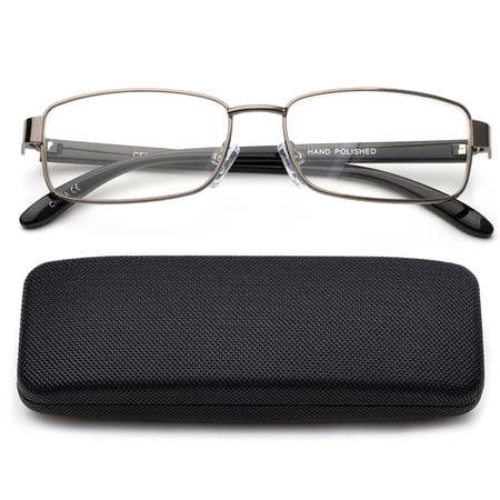 Newbee Fashion-High Quality Classic Full Frame Rectangular Reading Glasses Metal Frame for Men Women Reading Glasses with Case