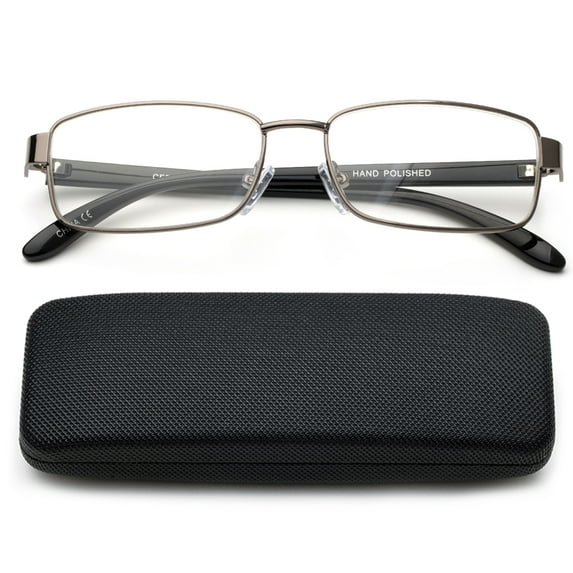 Newbee Fashion-High Quality Classic Full Frame Rectangular Reading Glasses Metal Frame for Men Women Reading Glasses with Case