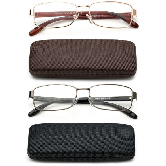 Newbee Fashion-High Quality Classic Full Frame Rectangular Reading Glasses Metal Frame for Men Women Reading Glasses with Case