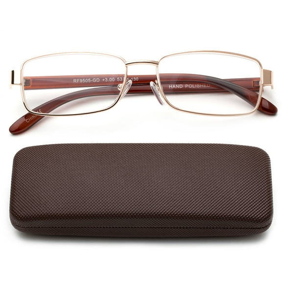 Newbee Fashion-High Quality Classic Full Frame Rectangular Reading Glasses Metal Frame for Men Women Reading Glasses with Case