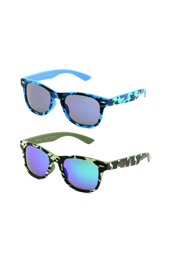 Newbee Fashion - Kids 80's Classic Vintage Retro Style Mirrored Lens Camo Design Polarized Fashion Sunglasses Camouflage