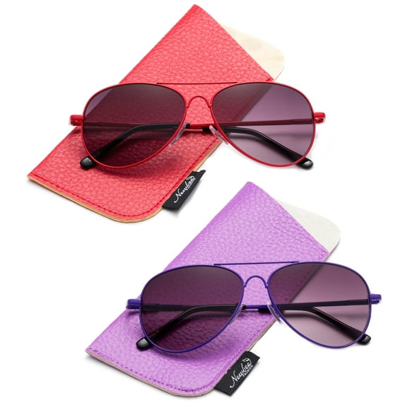 Newbee Fashion- Kids Girls Colored Aviator Sunglasses for Kids UV Protection Spring Hinge w/Pouch Fashion Aviators for Girls