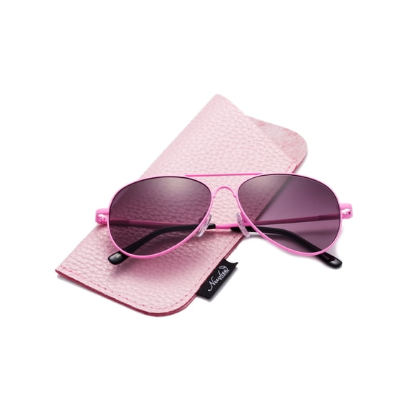 Newbee Fashion- Kids Girls Colored Aviator Sunglasses for Kids UV Protection Spring Hinge w/Pouch Fashion Aviators for Girls