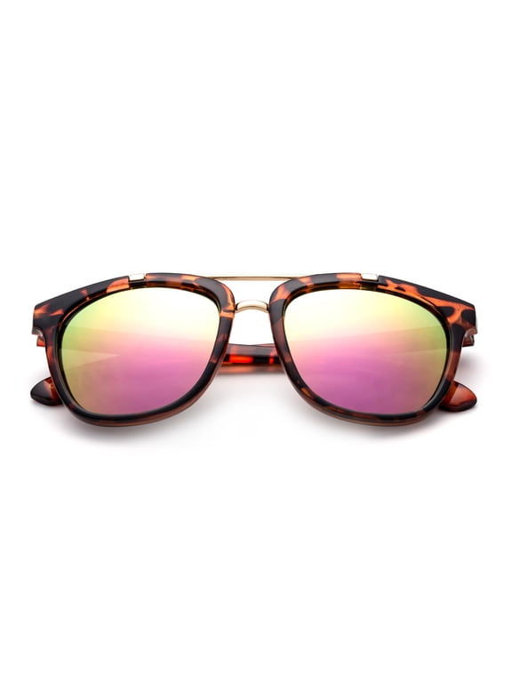 Newbee Fashion -Kids Girls High Fashion Plastic Aviator Sunglasses with Metal Bridge Stylish Oversized Fashion Girls Sunglasses with Flash Mirrorrd Lens UV Protection Lead Free High Quality
