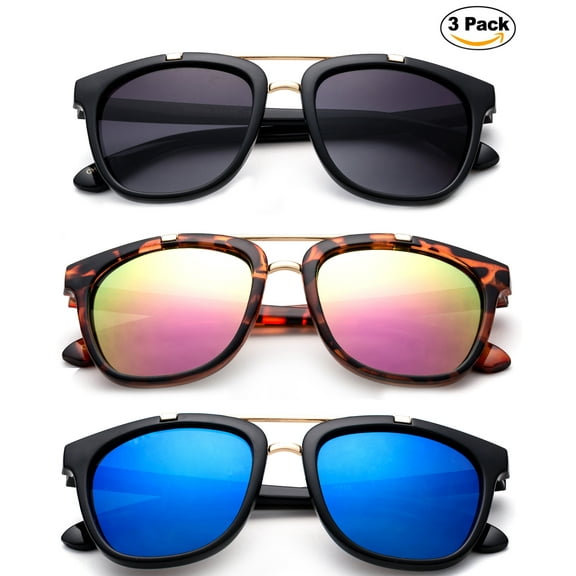 Newbee Fashion -Kids Girls High Fashion Plastic Aviator Sunglasses with Metal Bridge Stylish Oversized Fashion Girls Sunglasses with Flash Mirrorrd Lens UV Protection Lead Free High Quality