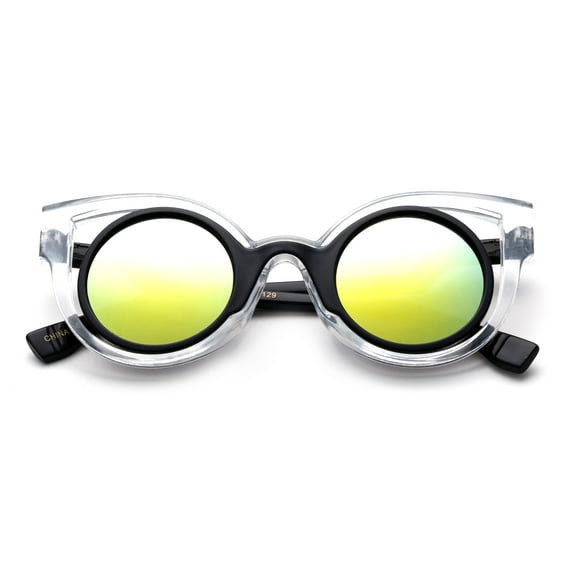 Newbee Fashion -Kids Girls High Fashion Sunglasses Unique Design Double Clear Frame Round Fashion Girls Sunglasses with Flash Mirrorrd Lens UV Protection Lead Free High Quality