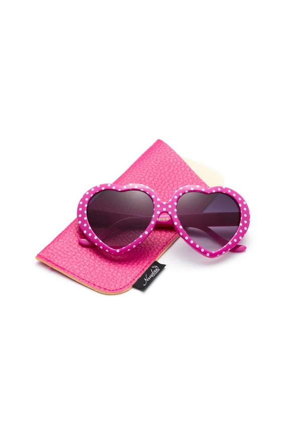 -Kids Heart Sunglasses Girls Heart Shaped Sunglasses Polka Dots Cute Vintage Look UV Protection w/Carrying Pouch