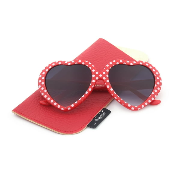 Newbee Fashion-Kids Heart Sunglasses Girls Heart Shaped Sunglasses Polka Dots Cute Vintage Look UV Protection w/Carrying Pouch