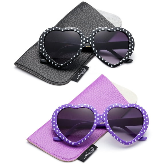 Newbee Fashion-Kids Heart Sunglasses Girls Heart Shaped Sunglasses Polka Dots Cute Vintage Look UV Protection w/Carrying Pouch