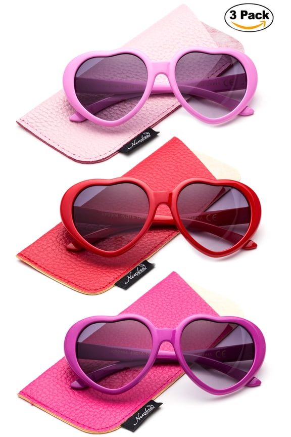 Newbee Fashion - Kyra Kids Girls Fashion Heart Shaped Sunglasses Vintage Cute Heart Sunglasses for Gilrs UV Protection with Carrying Pouch