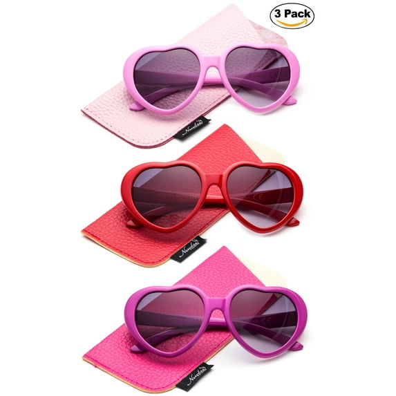 Newbee Fashion - Kyra Kids Girls Fashion Heart Shaped Sunglasses Vintage Cute Heart Sunglasses for Gilrs UV Protection with Carrying Pouch