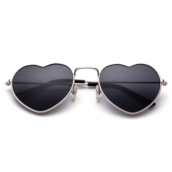 Newbee Fashion - "LOVE" Kyra Kids Teens Juniors Heart Shaped Sunglasses Girls Heart Sunglasses Metal Slim Rimmed Retro Lovely Fashion Girls Sunglasses in Smoke