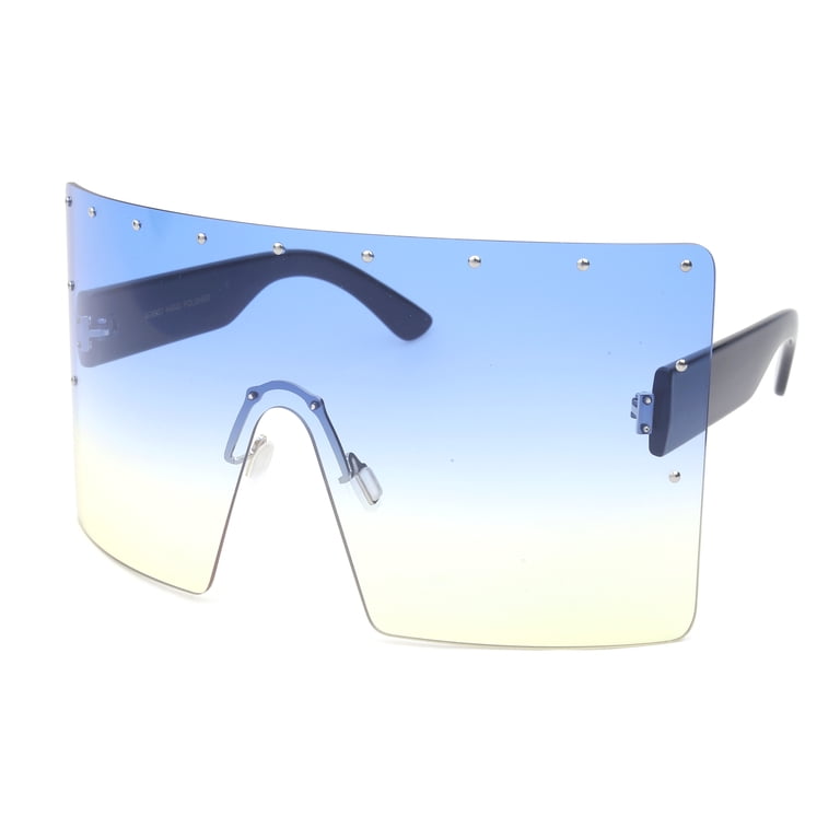 Square Oversized Shield Sunglasses UV400 Unisex Flat Top One Piece Lens FEISEDY Square Flat Top Shield Sunglasses One Piece  main image 4