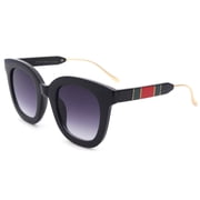 Newbee Fashion Oversized Round Vintage Frame Fashion Sunglasses for Women, Gold Metal Tips, Green and Red Strips Design on Arm, Gradient Smoke Lens