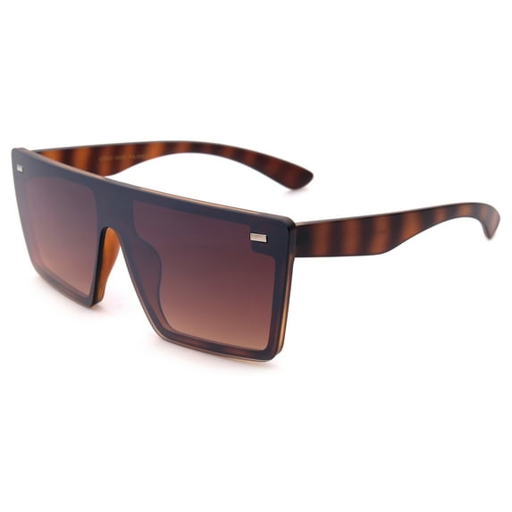 Newbee Fashion Oversized Square Vintage Rimless Frame Fashion Sunglasses for Women, Men, Junior Teen, Retro Flat Top Shield Design, Tortoise Frame Brown Lens with Light Flash Coating
