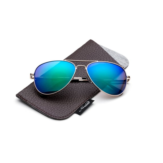 Newbee Fashion -Polarized Kids Teens Juniors Avaitor Sunglasses High Quality Duralble Staniless Steel Frame Spring Hinge Girls & Boys UV Protection with Carrying Pouch