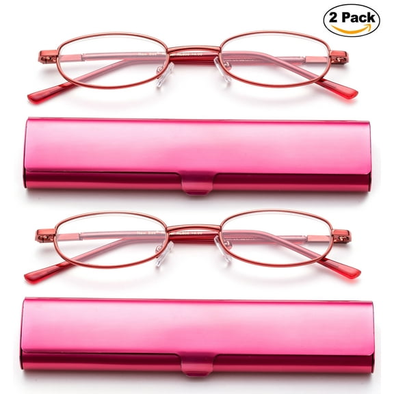 Newbee Fashion-Portable Compact Reading Glasses in Aluminum Case Metal Oval Shaped Reading Glasses with Spring Hinge in Portable Compact Case Lightweight Reader Slim Design Comfort fit