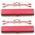 thumbnail image 1 of Newbee Fashion-Portable Compact Reading Glasses in Aluminum Case Metal Rectangle Rimless Reading Glasses Super Lightweight Reader Slim Design Comfort Fit 2 Pack Red 1.50, 1 of 3