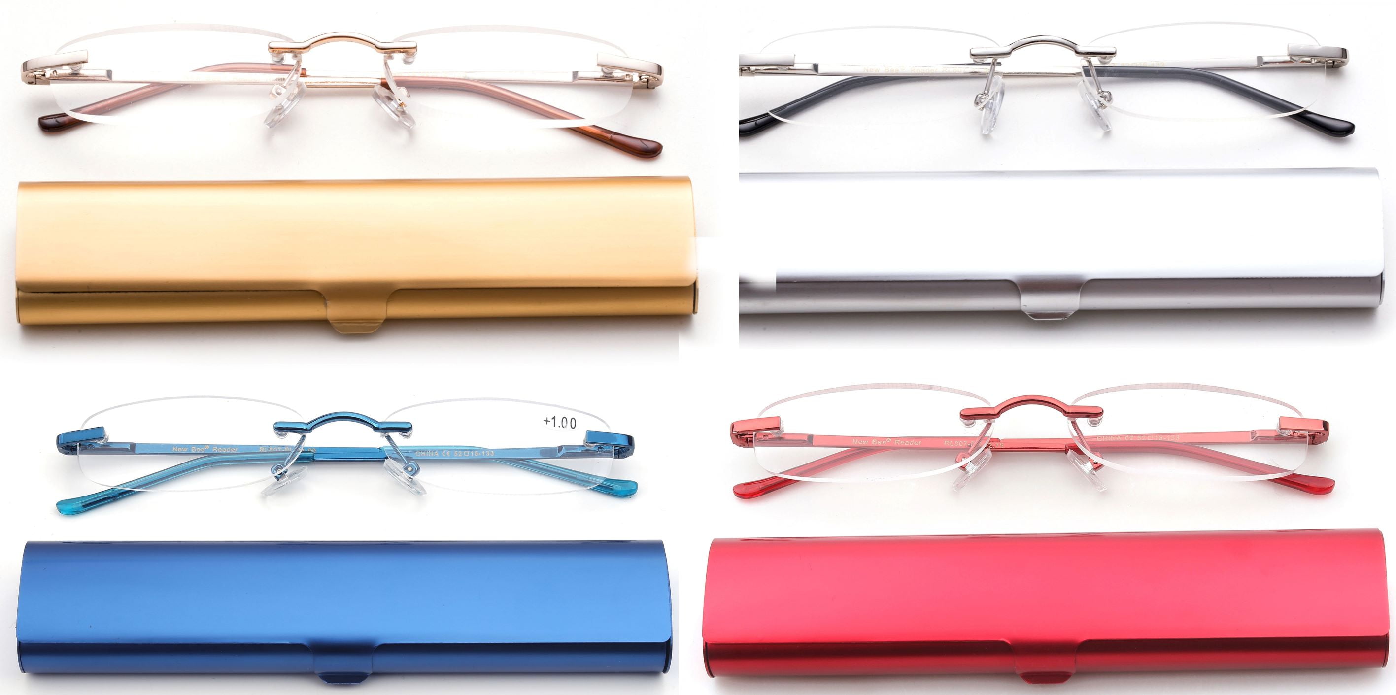 Newbee FashionPortable Compact Reading Glasses in Aluminum Case Metal