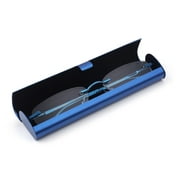 Newbee Fashion-Portable Compact Reading Glasses in Aluminum Case Metal Rectangle Rimless Reading Glasses Super Lightweight Reader Slim Design Comfort Fit Blue 3.50