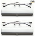 thumbnail image 1 of Newbee Fashion-Portable Compact Reading Glasses in Aluminum Case Metal Rectangle Rimless Reading Glasses Super Lightweight Reader Slim Design Comfort Fit for Men&Women 2 PACK GUNMETAL+1.25, 1 of 4