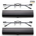 thumbnail image 1 of Newbee Fashion-Portable Compact Reading Glasses in Aluminum Case Metal Rectangle Rimless Reading Glasses Super Lightweight Reader Slim Design Comfort Fit for Men&Women 2 PACK BLACK+1.25, 1 of 4