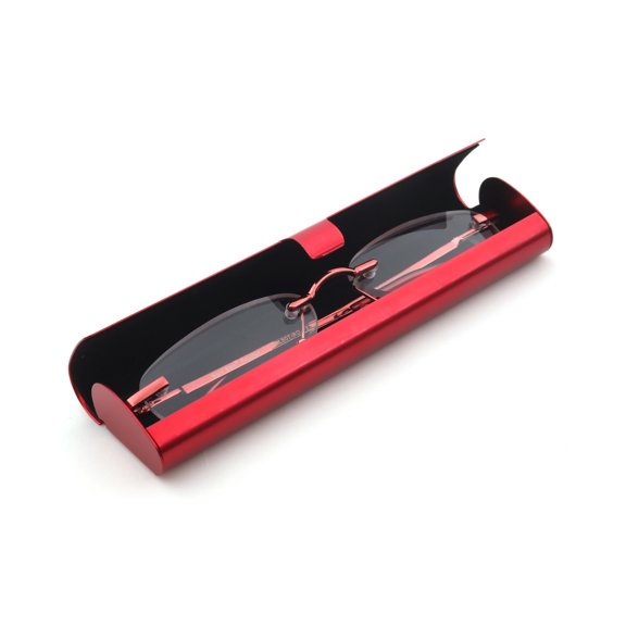 Newbee Fashion-Portable Compact Reading Glasses in Aluminum Case Metal Rectangle Rimless Reading Glasses Super Lightweight Reader Slim Design Comfort Fit Red 1.50