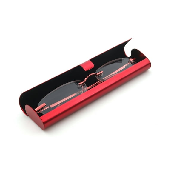 Newbee Fashion-Portable Compact Reading Glasses in Aluminum Case Metal Rectangle Rimless Reading Glasses Super Lightweight Reader Slim Design Comfort Fit Red 4.00