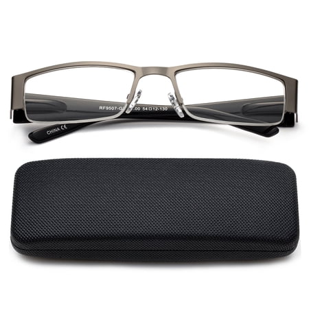 Newbee Fashion- Premium High Quality Metal Half Frame Reading Glasses Spring Hinge Half Rim Readers in Hard Case