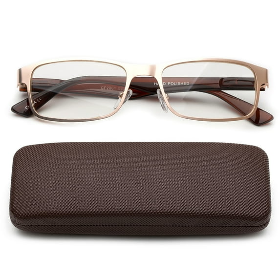 Newbee Fashion- Readers Metal Deluxe High Quality Reading Glasses Rectangular Frame Spring Hinge in Hard Case